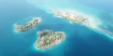 An aerial view of two islands in Belize.