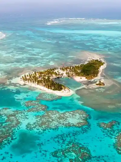 An aerial view of an island in Belize.