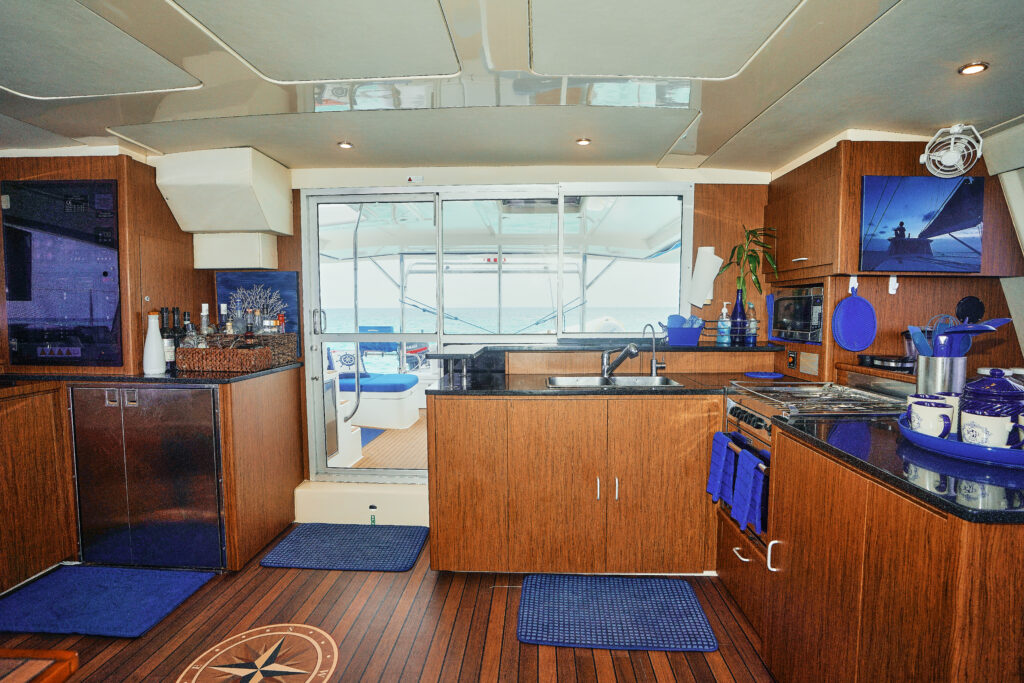 A kitchen on a boat.