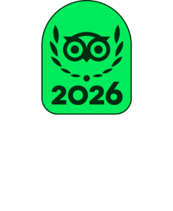 Tripadvisor TC Badge + Travelers’ Choice Center Aligned White - L